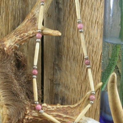 Rhodonite bone necklace