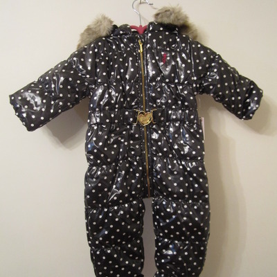 Girls gorgeous juicy couture polka dot snowsuit with fur trimmed hood