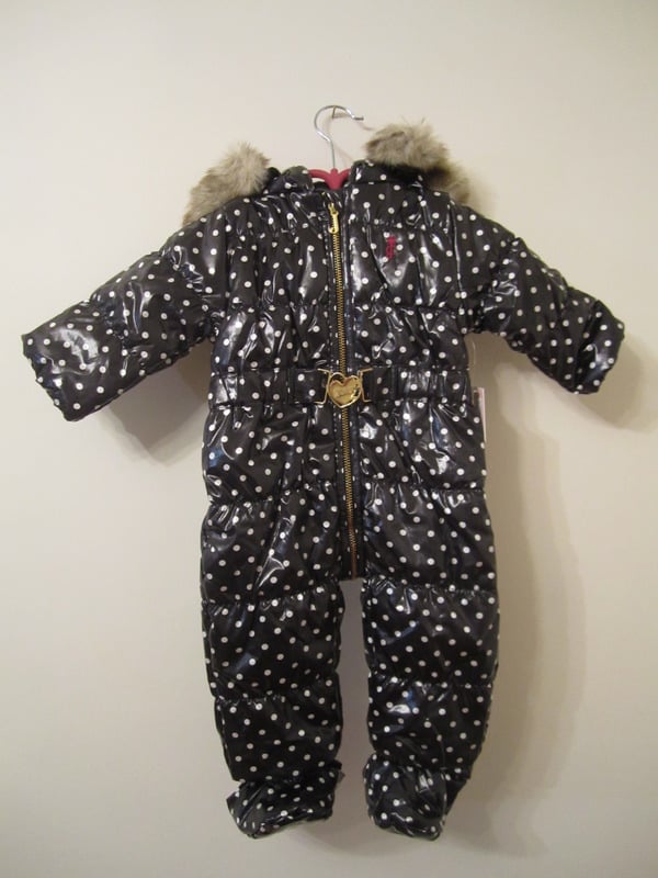 Girls Gorgeous Juicy Couture Polka Dot Snowsuit with Fur Trimmed Hood