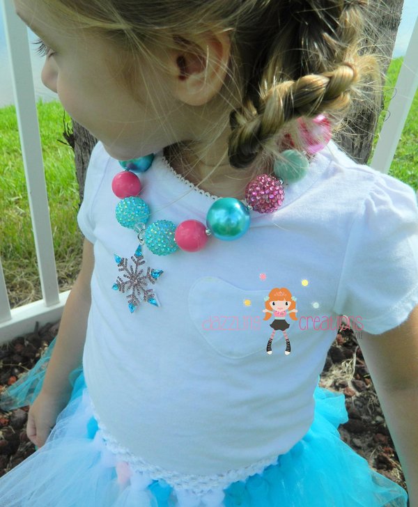 Frozen Snowflake Inspired Chunky Necklace/matching Hair Clip/Anna/Elsa/Girls Jewelry/Bubblegum Beads/Girls Jewelry
