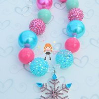 Frozen Snowflake Inspired Chunky Necklace/matching Hair Clip/Anna/Elsa/Girls Jewelry/Bubblegum Beads/Girls Jewelry - Thumbnail 2