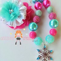 Frozen Snowflake Inspired Chunky Necklace/matching Hair Clip/Anna/Elsa/Girls Jewelry/Bubblegum Beads/Girls Jewelry - Thumbnail 3