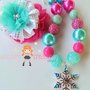 Frozen Snowflake Inspired Chunky Necklace/matching Hair Clip/Anna/Elsa/Girls Jewelry/Bubblegum Beads/Girls Jewelry-3