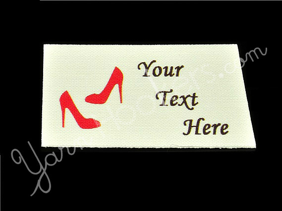 Red Pumps - “Iron On” or ” Sew In” - Cotton Fabric Tag Labels - For Crochet, Knit, Sew and Quilt Heirlooms