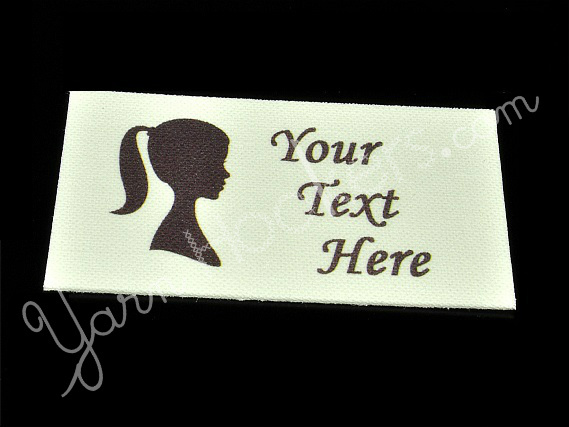 Ponytail Silhouette Girl - “Iron On” or ” Sew In” - Cotton Fabric Tag Labels - For Crochet, Knit, Sew and Quilt Heirlooms