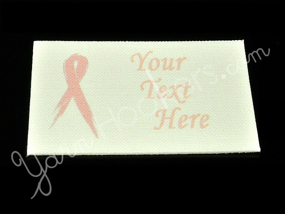Breast Cancer Ribbon - “Iron On” or ” Sew In” - Cotton Fabric Tag Labels - For Crochet, Knit, Sew and Quilt Heirlooms