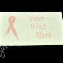 Breast Cancer Ribbon - “Iron On” or ” Sew In” - Cotton Fabric Tag Labels - For Crochet, Knit, Sew and Quilt Heirlooms