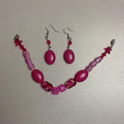 Pink bracelet and earrings
