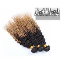 18", 20" & 22" Brazilian Exotic Deep Curly Black to Honey Blonde OMBRE [3 Bundles + CLOSURE] *New* - Thumbnail 1