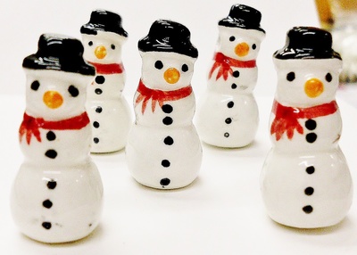 Ceramic Snowmen and/or Mrs. Claus Beads- Lots of 20
