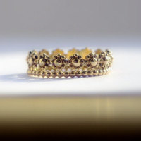 Gold Filled daisy chain stackable wedding ring & gold dotted band - Thumbnail 1