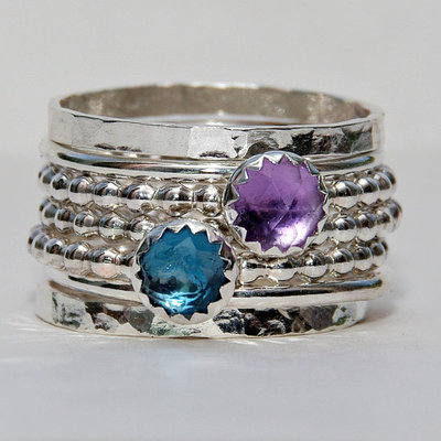 Birthstone rings set rose cut london blue topaz amethyst february birthstone ring