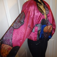 Vintage Mighty Pink Picasso Bomber Jacket Size XL - Thumbnail 1