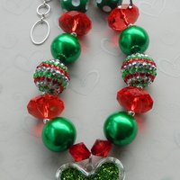 Green Heart Christmas Chunky Necklace/Red Green/Photo Props/Bubblegum Beads/Girls Jewelry/Hair Accessories - Thumbnail 1