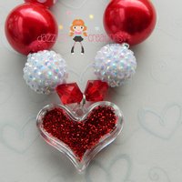 Red Heart Christmas Chunky Necklace/Red Green/Photo Props/Bubblegum Beads/Girls Jewelry/Head Band  - Thumbnail 1