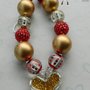 Gold Heart Christmas Chunky Necklace/Red Green/Photo Props/Bubblegum Beads/Girls Jewelry-2