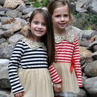 Vintage Striped Glam Dress Navy or Red - Thumbnail 1