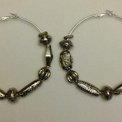 Sliver beaded hoop earrings