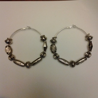 Sliver Beaded Hoop Earrings - Thumbnail 1