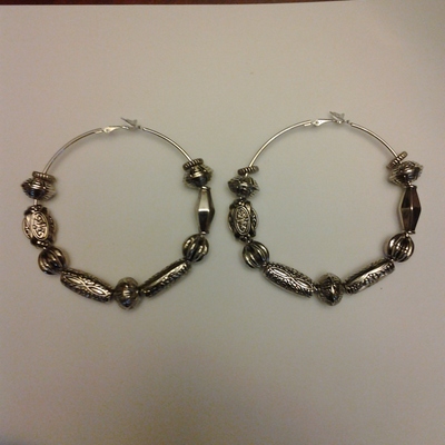 Sliver beaded hoop earrings