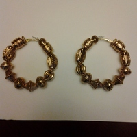 Gold Beaded Hoop Earrings - Thumbnail 1