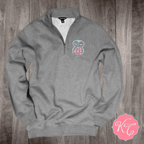 Embroidered: Owl 1/4 Zip Monogram