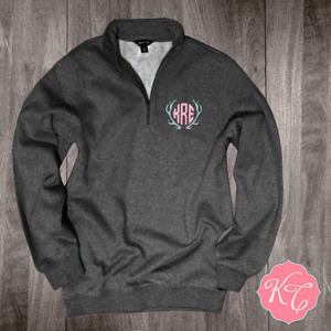 Embroidered: Antler 1/4 Zip Monogram - Thumbnail 1