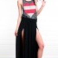 Miranda Double Slit Maxi Skirt - Black - Thumbnail 4