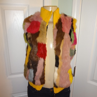 Vintage c l. k j colorful fur vest size s