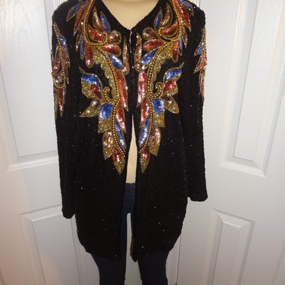 Vintage black floral sequins top size xl