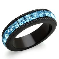 Aqua CZ Stone Stainless Steel Black Ion Finish ring sizes 5,6,7,8,9,10