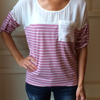 Lavender chiffon top striped tee - Thumbnail 4