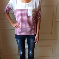 Lavender Chiffon Top Striped Tee - Thumbnail 3