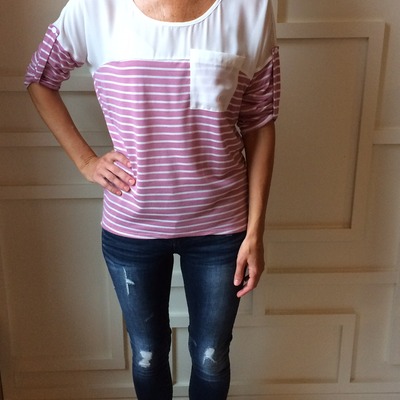 Lavender chiffon top striped tee