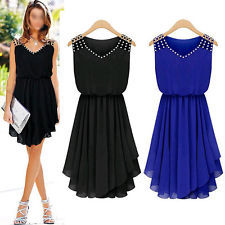 Sleeveless chiffon party cocktail pleated casual mini dress