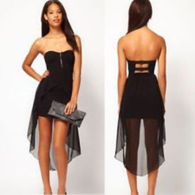 Black asymmetric hem cocktail party evening backless dress