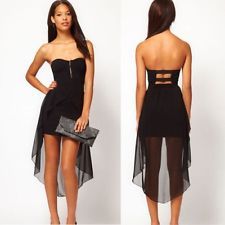 Black asymmetric hem cocktail party evening backless dress