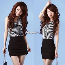 Casual sleeveless lace chiffon sexy stripe casual mini dress skirts