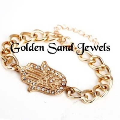 Hand of fatima gold chain bracelet - Thumbnail 5