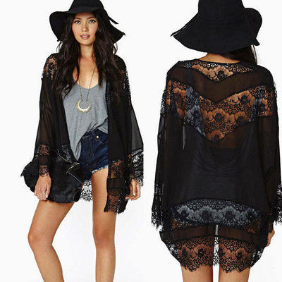 Eyelash lace black kimono