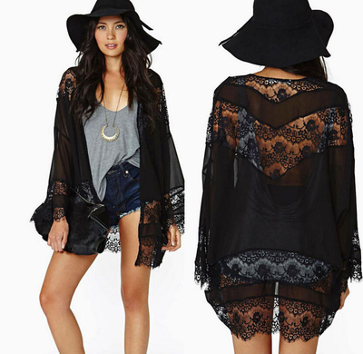 Eyelash Lace Black Kimono