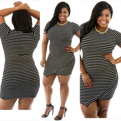 Stripe classic dress (plus size )