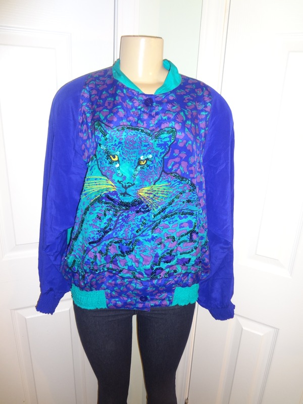 Vintage Diane Gilman Purple Turquoise Leopard Jacket Size 1x