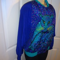Vintage Diane Gilman Purple Turquoise Leopard Jacket Size 1x - Thumbnail 1