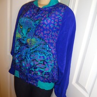 Vintage Diane Gilman Purple Turquoise Leopard Jacket Size 1x - Thumbnail 2