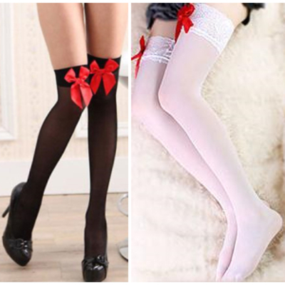 Cosplay black/white stockings with red bow free ship sp141228