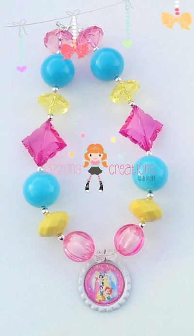 Princess inspired chunky necklaces/bubblegum beads/girls jewelry/birthday parties/photo props