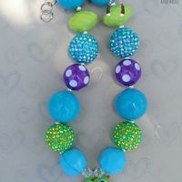 Mike and Sulley Inspired Chunky Necklaces/Bubblegum Beads/Girls Jewelry/Birthday Parties/Photo Props/Monsters Inc - Thumbnail 1