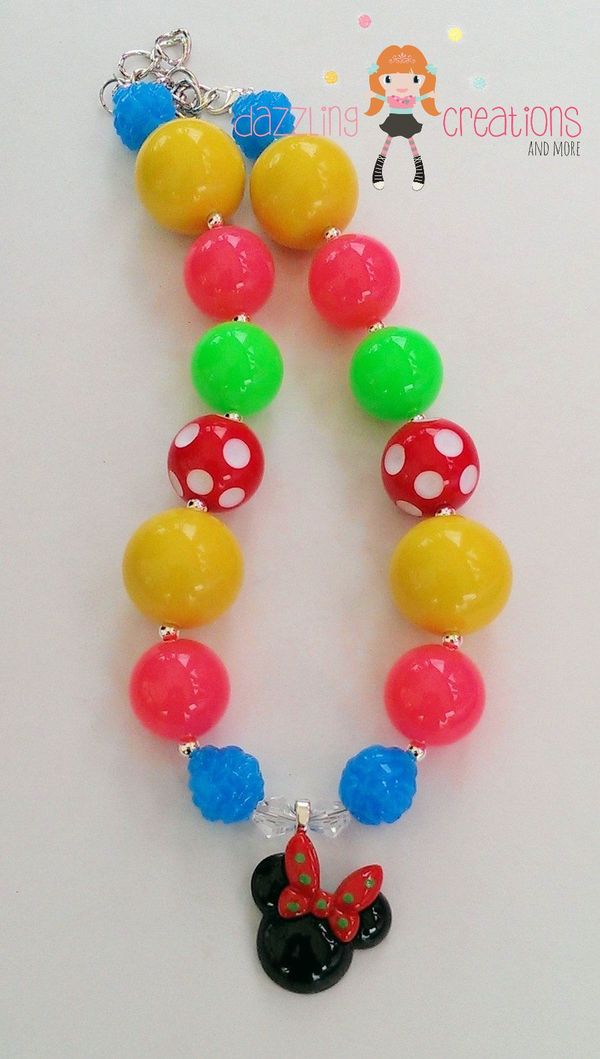 Bubblegum Minnie Inspired Chunky Necklaces/Bubblegum Beads/Hair bow/Girls Jewelry/Birthday Parties/Photo Props
