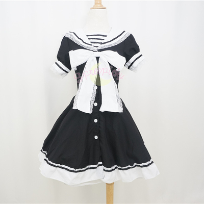 Halloween Costume Lolita Black Sailor Dress With Bow Free Ship SP141224